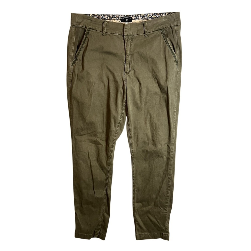 Dictionary Men's Size 16/33 Olive Green Chino Pants Slim Tapered‎ Paisley Trim